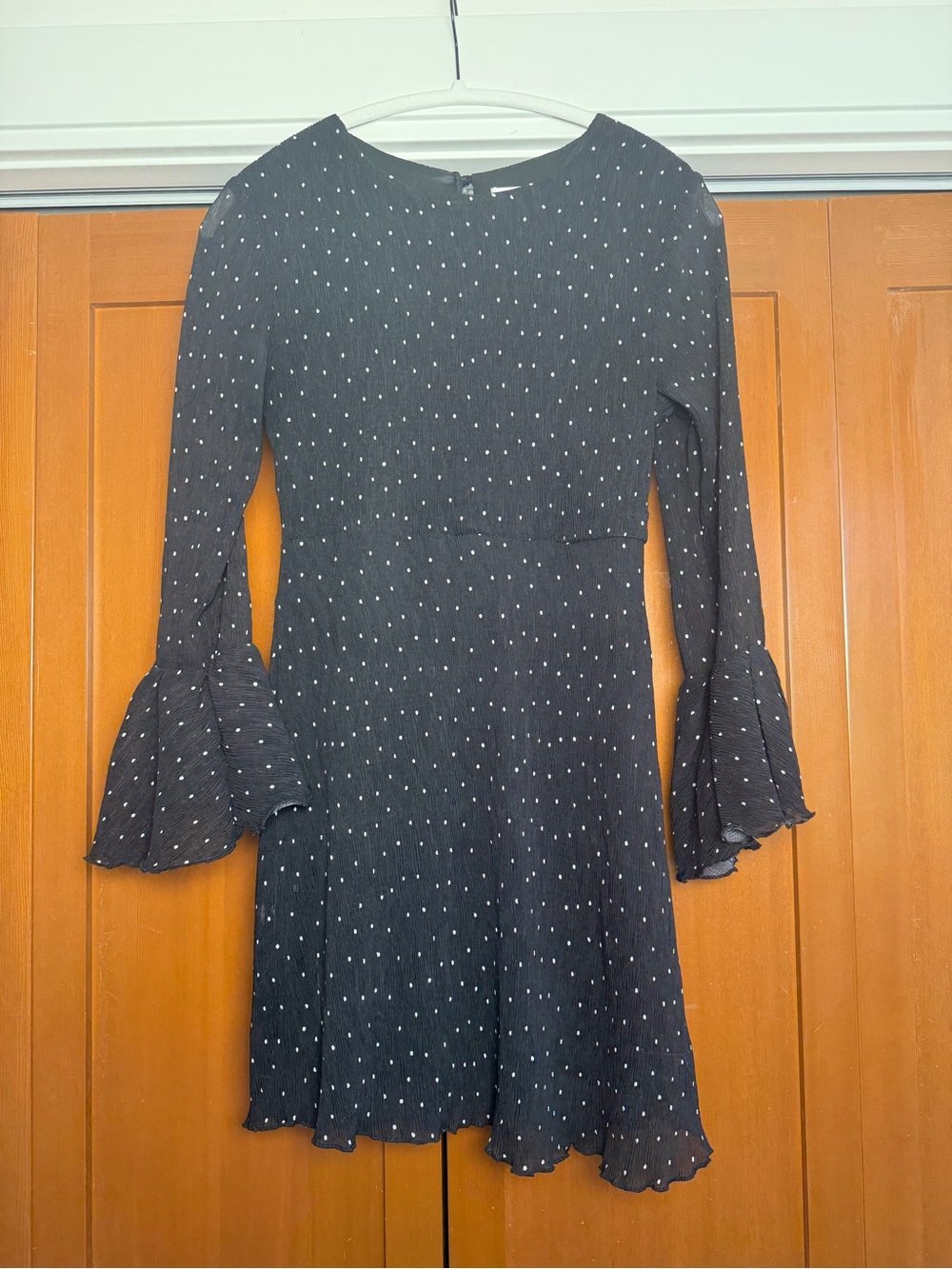 Hello Molly Polka Dot Bell Sleeve Romantic Whimsigoth Mini Dress in Black Size M